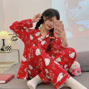 New Anime Sanrio Womens Pajamas Hello Kitty Kawaii Cartoon Loose Sleepwear Lapel Warm Pajamas Sets Clothes Girl Birthday Gifts