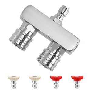 5Pcs Car Wash Double Row 1/4 Quick Connect Joint High Pressure Washer Dual Spray Head 2 in 1 Washer Nozzle Tip With 4 Washer Nozzle