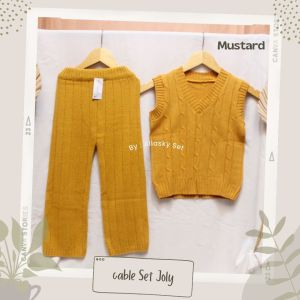 Setelan Rajut Anak Perempuan Rompi Cable dan Celana Jolly / baju rajut anak / rajut anak perempuan / bju anak cewek model sekarang / setelan rajut anak / setelan rajut anak perempuan 1 2 tahun / rajut anak / rompi rajut anak perempuan / celana rajut anak