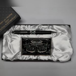 KDO Korean Mother of Pearl Ballpoint Pen and Business Card Case Gift Set Namdaemun Gate Pattern Gift Box