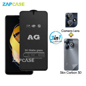 Infinix Smart 8 PAKET 3in1 Tempered Glass Anti Glare Free Camera Lens dan Skin Carbon