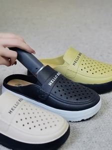 New Thick-Soled Non-Slip Closed-Toe Slippers For Mothers Faux Leather Mid-Heel Clogs For Women Suitable For Outdoor Wear