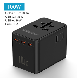AIRDROPTECH GaN III PD 160W / 140W / 100W Universal Travel Adapter International Wall Charger with USB-A Type-C PD Fast Charging Adaptor Wall Charger with Type-C Fast Charger for iPhoneSamsungLaptops Type A/C/G/I (USA/UK/EU/AUS)