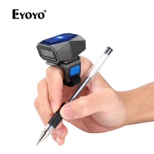 Eyoyo 1D 2D Wearable Ring Barcode Scanner Upgrade Portable Mini Finger Bar Code Reader with 2.4GHz Wireless & Bluetooth & USB Wired Connection Fast Scanning for iPhone iPad Android iOS for Warehouse