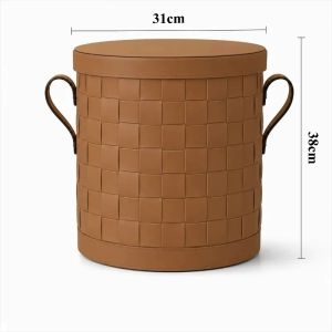 Sacesr Leather Organizers Baskets Home Luxury Round Multifunction Organizer Basket Large Capacity Laundry Basket Storage Furniture 8N6Y2