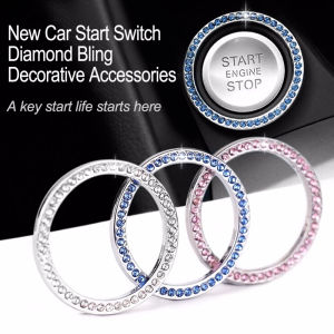 QIXING Automobiles Car SUV Crystal Ring Rhinestone Ring Circle Trim Cover Decorative Diamond Ring Car Start Decorative Circle Switch Button Decor Start Stop Engine