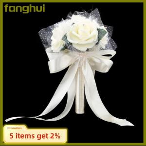 fanghui Hand Bunch Bridal Holding Flower Artificial Rose Silk Bouquet Bridesmaid Decor