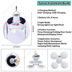 LED Solar Folding Light Super Bright Emergency Rechargeable Light Bulb Outdoor Waterproof Folding Camping Light Camp Tent Light