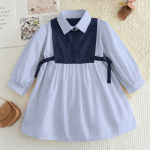 Gấu Lãnh Đạo Phong Cách Hàn Quốc mùa thu khối màu cô gái ăn mặc giản dị mùa xuân Dài Tay Ve Áo màu trơn quần áo trẻ em