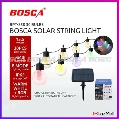 BOSCA 30 Bulbs Solar String Light Christmas Lights G40 RGB 15.5 Meters IP65 8 Lighting Modes BPT-858
