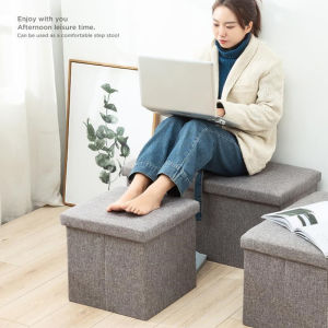 BEIMU Nordic Storage Stool Linen Fabric Foldable Storage Box Sofa Footstool Household Multifunctional Stool Storage