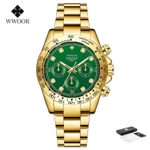 WWOOR Brand Mens Sports Quartz Watches 3 Dails Stainless Steel Military Waterproof Chronograph Date Luxury