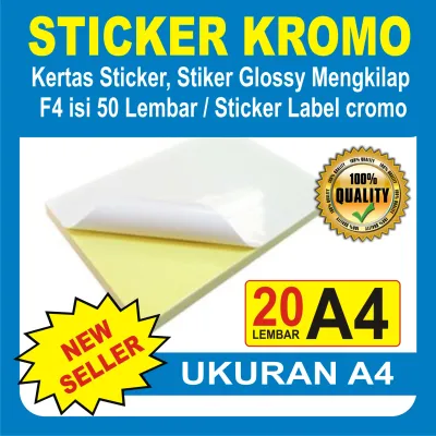 Kertas Sticker Stiker Glossy Mengkilap A4 isi 50 Lembar / Stiker A4 / Sticker Label cromo