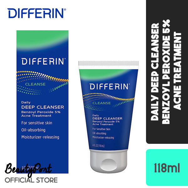 Differin Acne Face Wash with 5 Benzoyl Peroxide, Daily Deep Cleanser