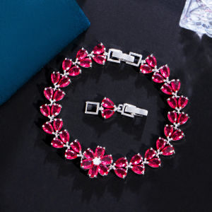 SEQUITO Twinkling Pave Water Drop AAA Cubic Zirconia Stones Silver Color Flower Chain Bracelet Bangle Exquisite Women Party Hand Jewelry for Birthday Gift B210