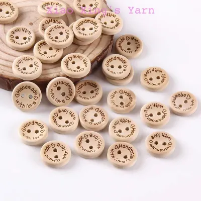 Nút gỗ tròn Handmade with love lỗ 15mm làm đồ handmade thủ công ( SL: 10 cái ) | Xiaoxingyarn