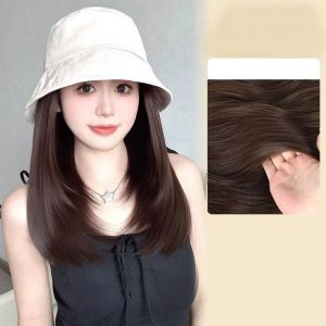 LOPU Mũ tai bèo Tóc Giả Mũ ngư dân Tổng hợp Tóc giả Tóc Giả Mũ thẳng ngắn Thời trang Hip hop Tóc Giả mũ che nắng mùa hè Phụ nữ