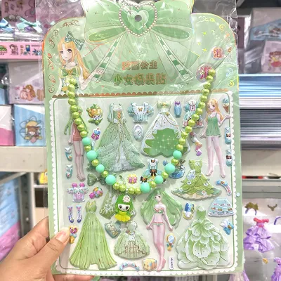 Sticker thay quần áo váy phụ kiện cho bé gái kèm dây chuyền hạt nhựa