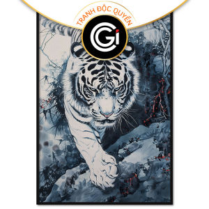 Tranh treo tường tranh dán tường Canvas bạch hổ xuống núi tranh thủy mặc màu nước cổ điển. CGI-330