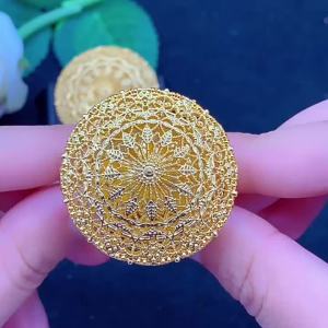 【品质精选】印度非洲欧美婚礼 jewelry迪拜24k金镂空花朵开口戒指女饰品