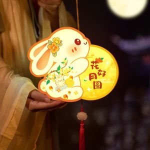 okdeals01 mid autumn festival lantern 灯笼中秋 Chinese Middle Autumn Festival Lantern Waterproof DIY Craft Ancient Style Handheld Lantern Antique Luminous Rabbit Lantern Moon Festival