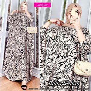 Kaftan Lilita big size/Gamis Trend tahun ini/Baju wanita ukuran Jumbo Busui Friendly resleting depan bahan rayon premium tebal tidak menerawang dan adem