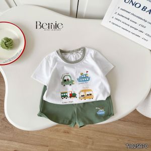 Set bộ tay ngắn thun cotton họa tiết Travel vui tươi và quần short bé trai 9tới 28kg BERNIE T1025B70