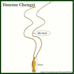 Hmeme New Design Stainless Steel Gold Plated Fish Pendant Clavicle Necklace For Women Waterproof Beach Party Jewelry Accessories