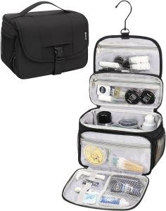 Relavel Toiletry Bag for Men Hanging Toiletries Bag for Women Water Resistant Dopp Kit Shaving Bag Travel Essentials Large Capacity Organizer Case for Toiletries Accessories Black