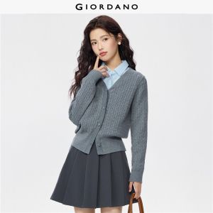 GIORDANO Women Cardigans V-Neck Cable Knit Cardigans Button Closure 12-Gauge Knit Classy Chic Fashion Casual Cardigans 05355703