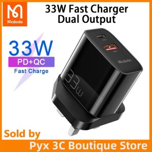 （For iPhone 15 16 Series）Mcdodo UK Adapter USB A+C Charger 33W Super Fast charging QC/ SCP /FCP /AFC For iPhone 11 12 13 14 15 Pro PD 20W/Android HUAWEI Mate 20 30 Pro P 30 40 Pro 5A Super Fast charging