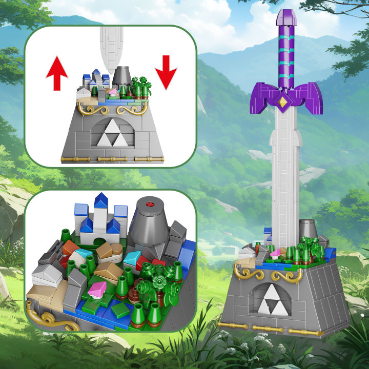 VBHJI Zeldaed 8 Bit Link Master Sword And Hylian Shield Building Block Set Cartoon Games Action Figure Brick Model Toys for Kids FRTGH