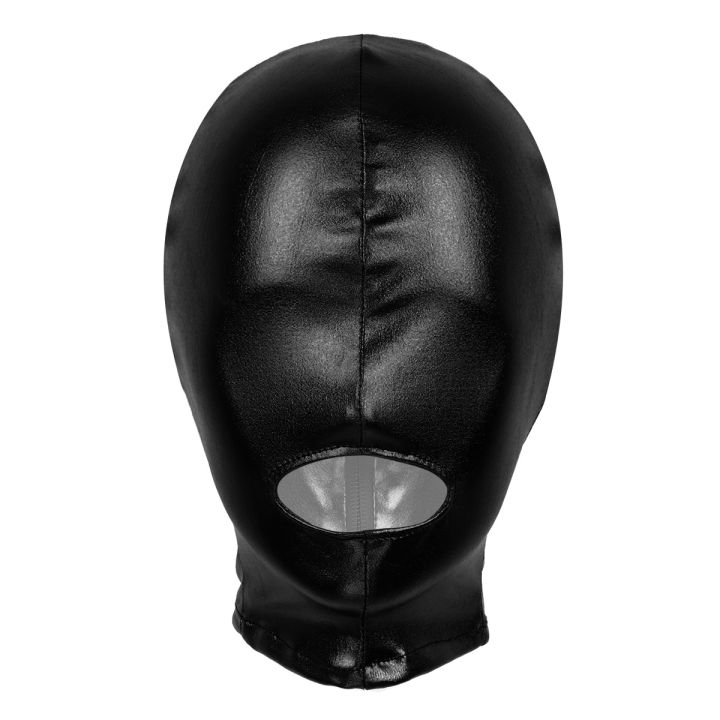 Key Hole Mask Unisex Mens or Women Latex Shiny Metallic Open Mouth Hole Headgear Full ...