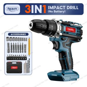  REAIM Cordless Brushless high power Impact Drill Electtic Drill Rechargeable batter Portable Multi-Function electric Drill 