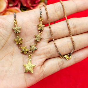 สร้อยคองานดิบทองเหลืองลายกระดูกกลมห้อยจี้ดาวจิกลาย ความยาว 18 นิ้ว แฟชั่น งานดิบไม่ได้ชุบ ทองเหลืองโบราณ พร้อมส่ง