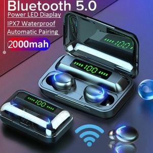 Tws Wireless Earphone Full Bass Headset Bluetooth 5.0 Earbuds Olahraga Kontrol Sentuhan In-ear Tahan Keringat Dengan Mic Hifi Stereo 9d With 2200 Mah Powerbank Earphone Bluetooth Music Box Bluetooth