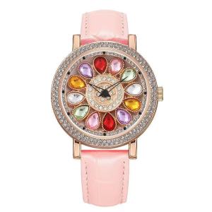 1pc Dazzling And Fashionable Womens Quartz Watch With Colorful Rhinestone Rotatable Dial
