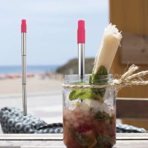 XUNJIE Reusable Telescopic Stainless Steel Straws Portable Silicone Straw Tip Folding Straw Eco-friendly with Case Drinking Straw Outdoor