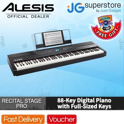 Alesis Recital Stage Pro 88-Key Full Size Digital Piano Electric Keyboard with Hammer-Action Keys Power Adopter Music Rest | JG Superstore