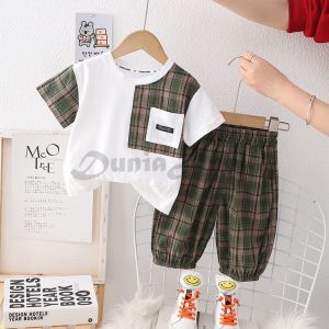 SETELAN BAJU LENGAN PENDEK ANAK LAKI-LAKI TERBARU / PAKAIAN ANAK COWOK CELANA PANJANG / SETELAN ANAK LAKI-LAKI MOTIF KOTAK-KOTAK KEKINIAN