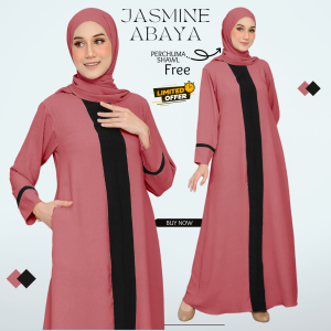 JASMIN ABAYAH JUBAH  WITH PERCUMAH SHWAL FREE SHWAL IRONLESS VIRAL 2024 WUDHUK & NURSING FRIENDLY Italian  Cey Free Size