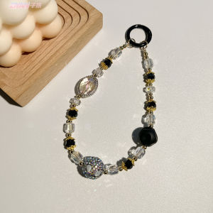 Xiaoxiangfeng โซ่ร้อยโทรศัพท์มือถือความรู้สึกระดับสูงสไตล์เฮปเบิร์นประดับเพชรสไตล์เฮปเบิร์นลูกปัดสีดำผิวเกล็ดหิมะอุปกรณ์ห่วงแขวนโทรศัพท์มือถือ