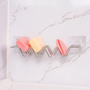 W-shaped Stainless Steel Soap Rack Wall Mounted Soap Drain Holder Soap Sponge Dish Shower Tray