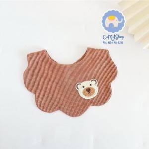 Yếm Cổ Hình Gấu hoạt hình Dễ Thương Cho Trẻ Sơ Sinh Vải Waffle Thoáng Khí