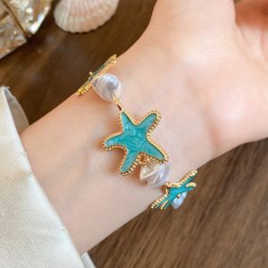HEALMEYOU with Pearl Decorations Acetate Starfish Bracelet Ornaments Bohemian Style Hand Chain Cute Sweet Beach Acetic Acid Star Bangle Daily and Vacation Use