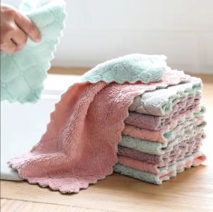 🇸🇬【SG stock】Cleaning Dish Cloth Home Kitchen Thicken Water Absorbent Velvet Towel Household kichen tools gadgets Kitchen Hand Towel Dish Cleaning Coral Fleece Microfiber Cloth Wipes Super Water Absorption 25cmx25cm /15cmx27cm/30*30cm Cleaning Cloth