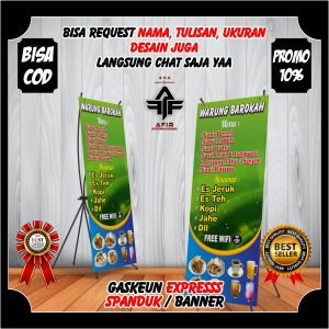 Spanduk X Banner Berdiri Kantin Makanan Warung Barokah Berkualitas Design Keren Custom