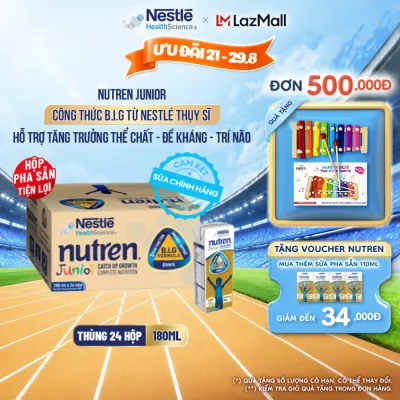 Thùng 24 Hộp Sữa Pha Sẵn NESTLÉ NUTREN JUNIOR Thụy Sĩ Công Thức BIG Tăng Trưởng Thể ChấtTrí NãoĐề Kháng 180ML 1-10 tuổi