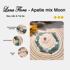 Vòng Tay Handmade Đá Apatite Mix MoonstoneCharm Hoa Hợp mệnh Thủy Mộc - Giảm Căng Thẳng Cải Thiện Giao tiếp. -Bluegems