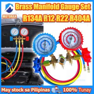 🇵🇭 Heavy Duty Brass Manifold Gauge Set Car Air Conditioner Manifold Gauge Fluoride Meter With Hose R134a / R22 / R12 / R502